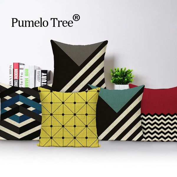 

geometric decorative seat car cotton home colorful square soft cushion cover black wave splice simple fashion suit almohada