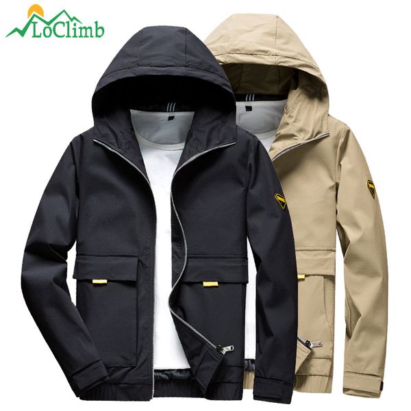 

loclimb outdoor softshell jacket men sport hooded coat men's windbreaker trekking/hiking jackets windproof jacket for man am390, Blue;black