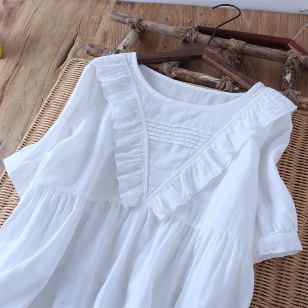 

cotton short-sleeved princess sweet women shirt mori girl 2020 summer, White