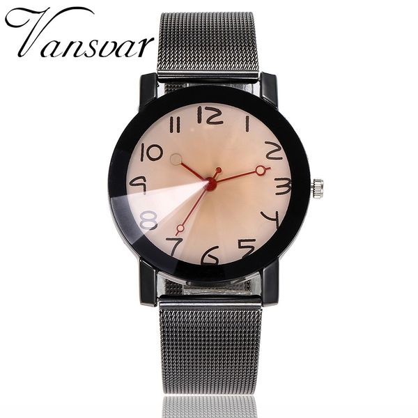 

vansvar fashion brand womens watches ladies dress stainless steel band belt clock men's watch for gifts wristwatch montre femme, Slivery;brown