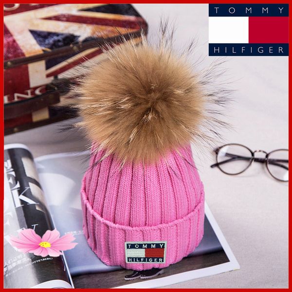 

классическая мода благородной популярные помпоны женщина с real raccoon winter hat теплых вязаными шапочками женского унисекс шляпа шапкой, Blue;gray
