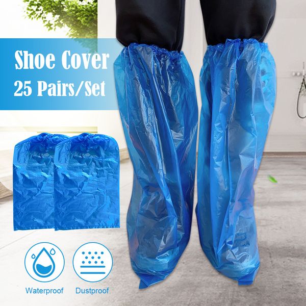 

25pairs long boot cover disposable shoe covers thicken overshoes non-slip universal -opk, White;pink