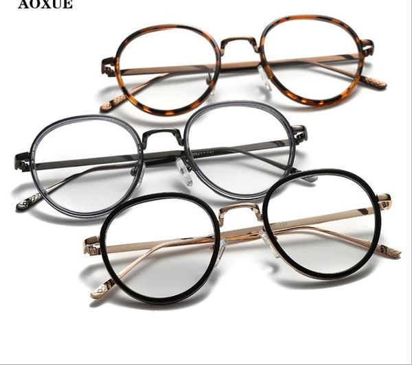 

new retro round frame flat mirror full frame metal glasses frame male and female, White;black