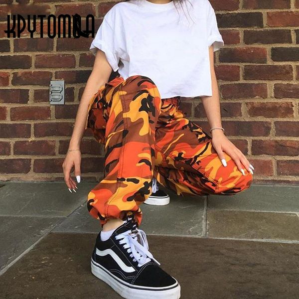 

orange pink camouflage cargo pants men women 2017 hip hop streetwear joggers pants couple camo sweatpants clothes, Black