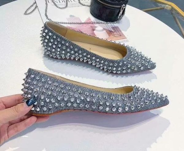 

orignal box] new arrival red bottom women dress pumps flat heel painted heel pointed toes party shoes size 35-41, Black