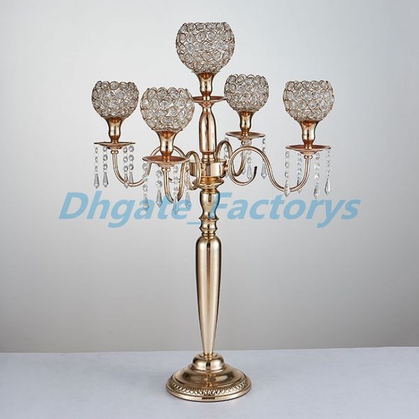 

New tyle candle holder 5 arm metal gold ilver candelabra cry tal candle tick for wedding event centerpiece