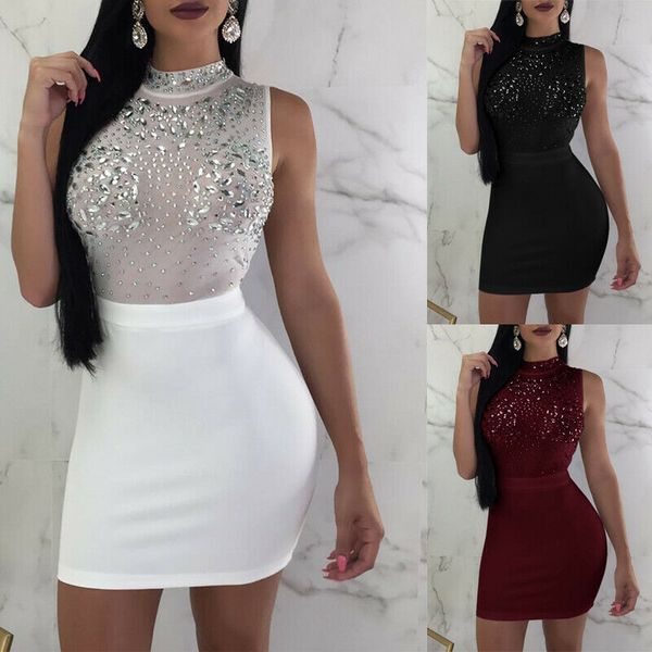 

womens very bodycon dress o-neck pencil party club dress ladies skinny sequins patchwork slim mini dresses female clothing, Black;gray