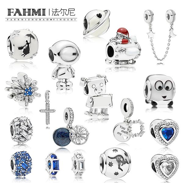 

FAHMI 100% 925 Sterling Silver New Winter Series Space Christmas Astronaut Charm Planet Bead Elegance Dazzling Fireworks Charm