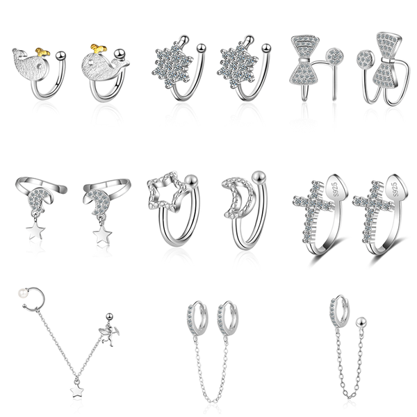 

2020 new 925 sterling silver earcuff tassel cubic zircon clip on earrings for women girl ear cuff pircing jewelry pendientes
