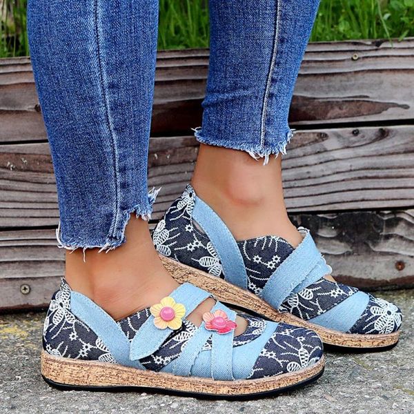 

women high heels shoes summer 2020 round toe pumps breathable flowers printed slip-on casual single shoes grande taille#0413, Black