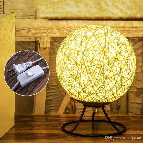 Acheter Ficelle De Noël Boule De Rotin Led Nuit Lumière Créatif Moderne Pastorale Tissage Table De Chevet Lampe Chambre Lampe De Chevet Décoration