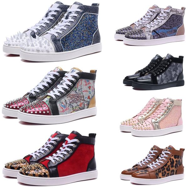 

2020 red bottom designer shoes men women studded spikes casual shoes fashion insider sneakers black red white leather luxury high boots