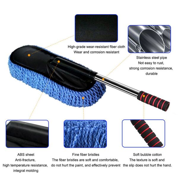 

microfiber car cleaning brush auto window duster retractable stainless steel cleaning brush