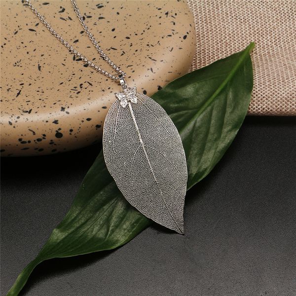 

мода природные листьев ожерелье для женщин ручной работы настоящих листьев ожерелье женщины воротник цепи 6 цветов ювелирных изделий партия, Silver