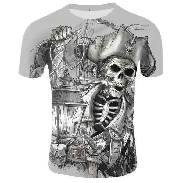 

dressing2020 summer men t-shirts casual o-neck short sleeve tee hip hop style clothes fashion streetwear skull 3d t shirt male, White;black