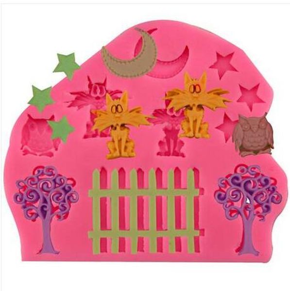 

2019 wholesales small garden cake mold silicone cat moon star tree fences owl shape bake tools
