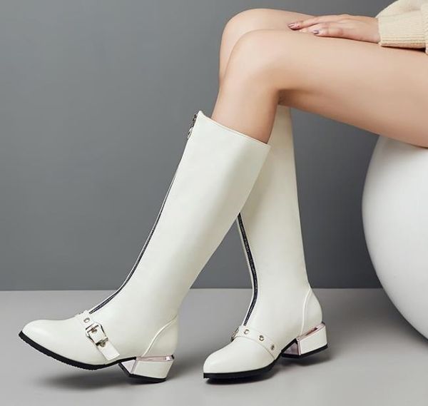 

fashion-chunky heel knee high boots winter designer motocycle boots, Black