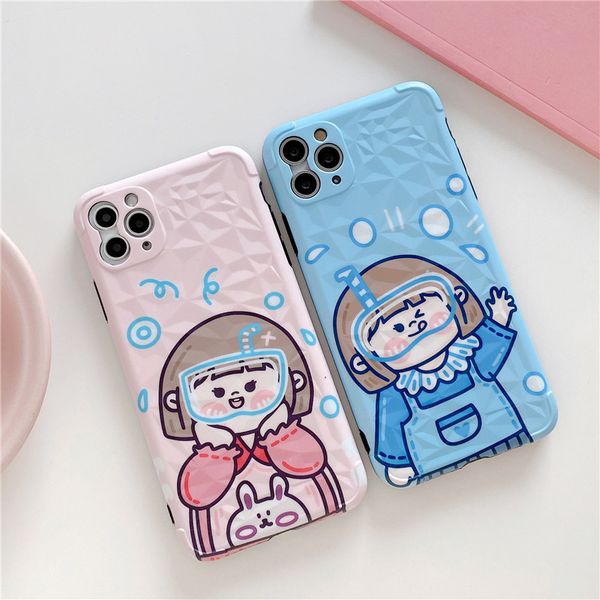 

couple swimming girl boy aqua pink diamond pattern mobile phone case cover for iphone 11 pro max 7 8 plus x xr xs