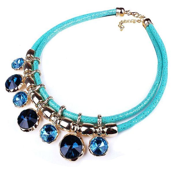 

2020 new bib necklace round multilayer colorful crystal long necklace chain jewelry pendant for women (blue, Silver
