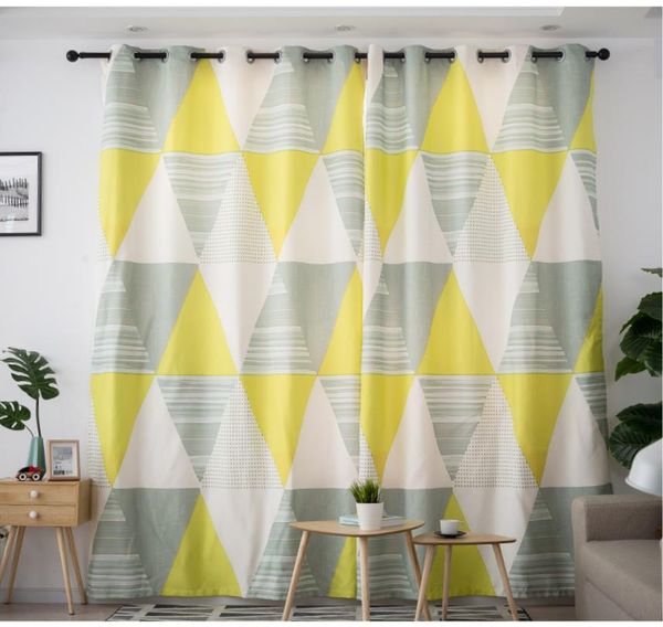 

soundproof windproof curtains customized 3d curtains yellow geometric pattern modern simple personality bedroom blackout curtains