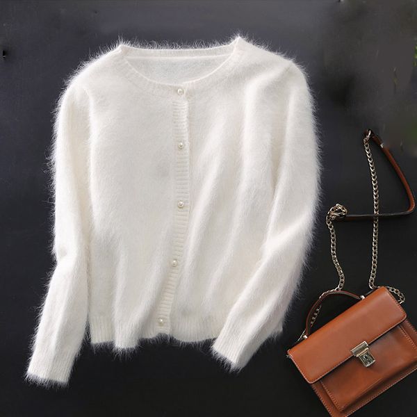 

mink cashmere sweater women cashmere cardigans knitted pure mink coat 1113, White
