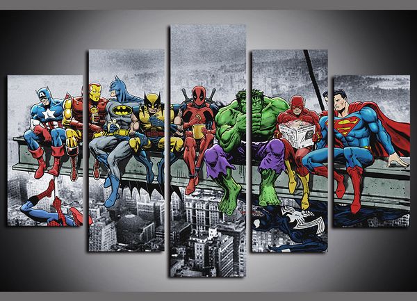 

5 panels cartoon anime super hero giclee canvas wall art for kid home wall decor abstract poster canvas print oil painting