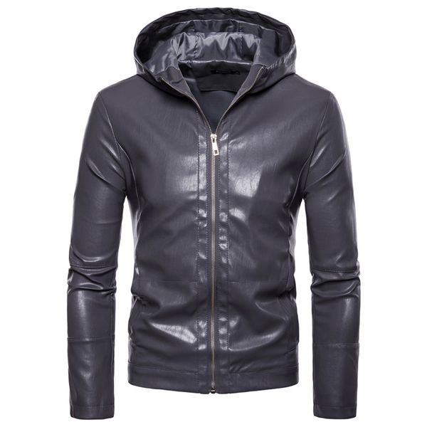 

autumn jacket men hooded black pu leather jacket new motorcycle leather zippers coat jaqueta de couro masculina,f222