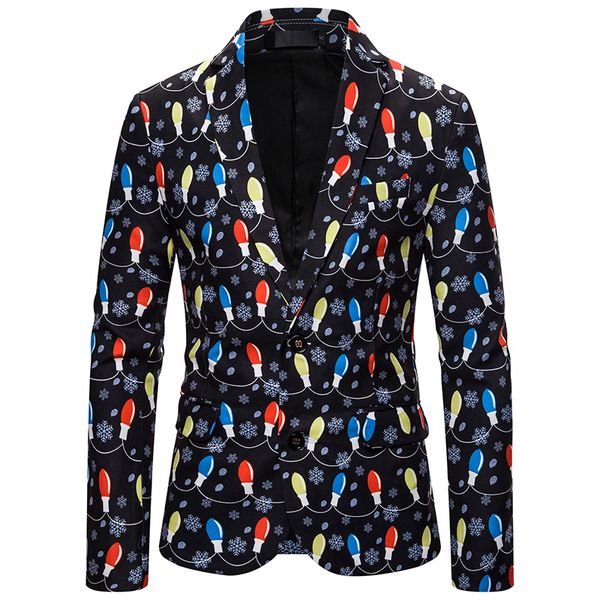 

litthing men snow printing blazer slim party single breasted suit jacket long sleeve christmas coat party terno masculino, White;black