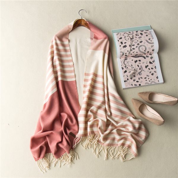 

Stripe Spelling Color Imitate Cashmere Scarf Tassels Keep Warm Shawl Lovers Student Scarf
