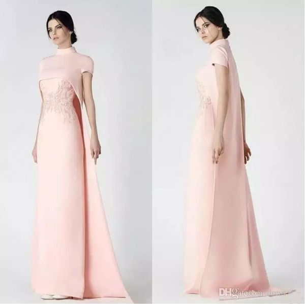 

beautiful arabic style evening gowns dresses with cape 2019 saiid kobeisy sheath lace applique blush pink long special occasion dresses wear, Black;red