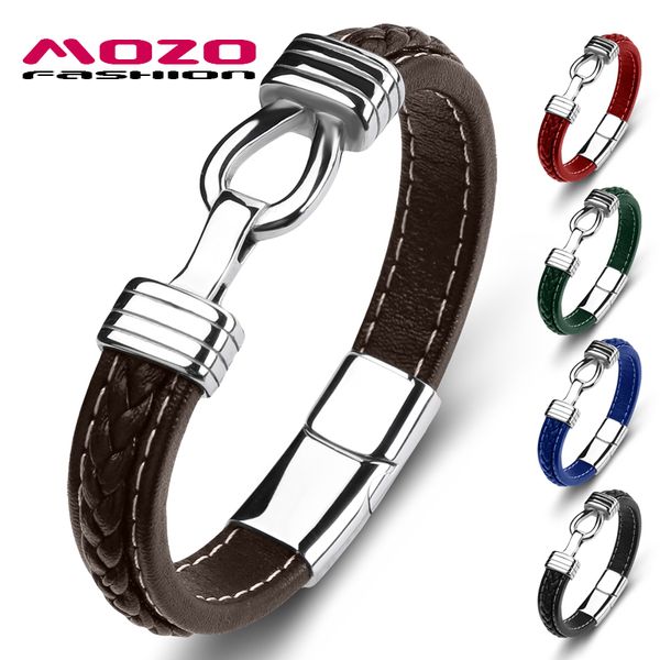 

mozo fashion retro punk men bracelet genuine leather stainless steel charm bracelet women jewelry bracelets brown, White