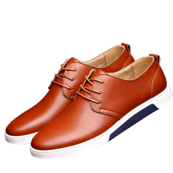 

38-47 fashion oxford business men shoes spring autumn leather soft casual breathable men's flats lace-up shoes, Black