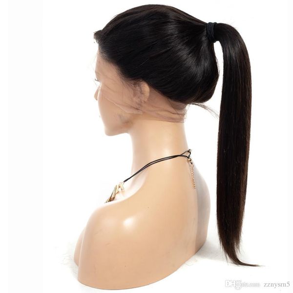 

360 lace frontal wig with baby hair 150% density straight peruvian remy natural wig pre plucked lace front human hair wigs, Black