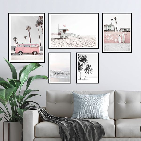 

пляж surf пейзаж плакаты печать часы башенные плакат pink van wall art холст картина современные настенные картины для гостиной