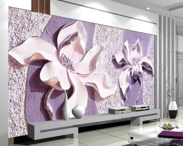 

embossed purple magnolia 3d tv background wall modern wallpaper for living room