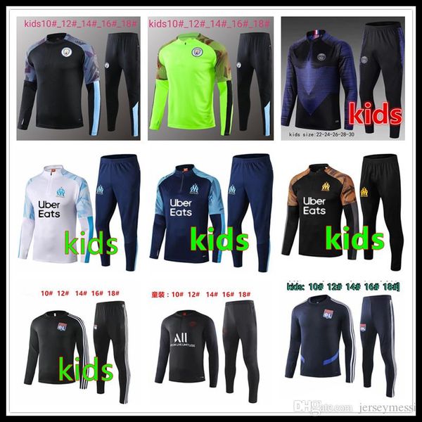 

2019 2020 olympique de marseille tracksuit soccer training kids maillot de foot 2019/20 payet thauvin om kids football jogging tracksuit, Black