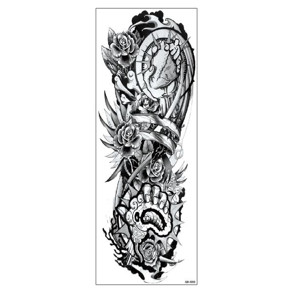 Full Arm Tattoo Sticker Big Large Clock Skull Rose Flower Designs Waterproof Temporary Tattoo Water Transfer Paper Beach Party 2020 New Gift Glow In The Dark Temporary Tattoos Gold Fake Tattoos From