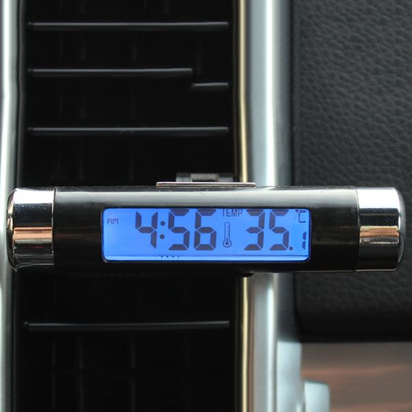 

2 in 1 car vehicle lcd digital backlight automotive thermometer clock calendar display car air vent outlet clip-on clock