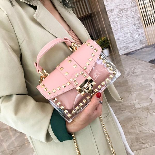 

2020 summer pvc handbag large capacity rivet casual shoulder bag elegant crossbody bags for women bolso mujer