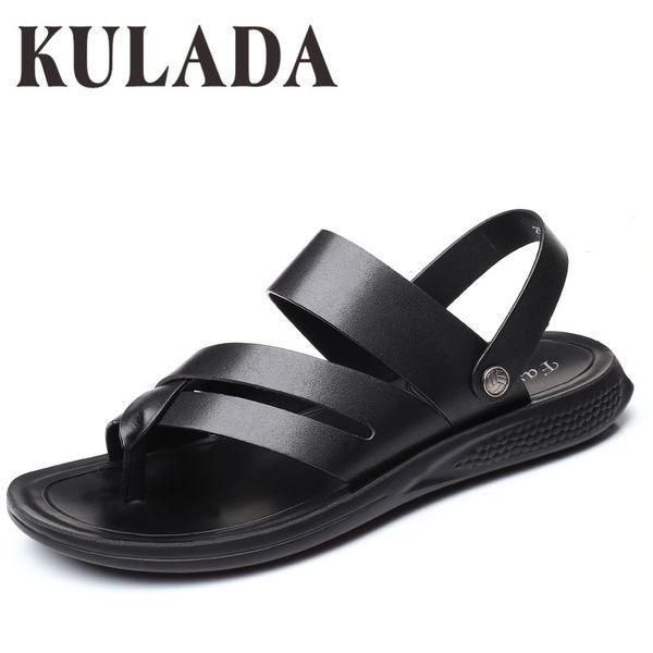 

высокое качество новые мужские летние туфли кожаные шлепанцы сандалии натуральная мода студент повседневная обувь удобные мужские пляжные та, Black