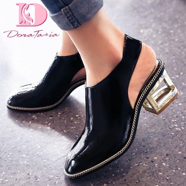 

doratasia 2020 dorpship design fretwork heels cow skin genuine leather summer women's shoes sandals, Black