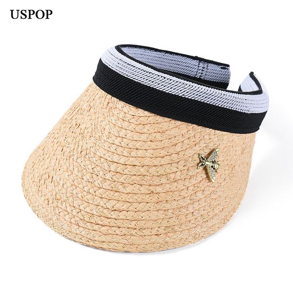 

uspop 2019 new women raffia sun hats bow wide brim straw hats without casual bee decoration straw visor caps beach hat, Blue;gray