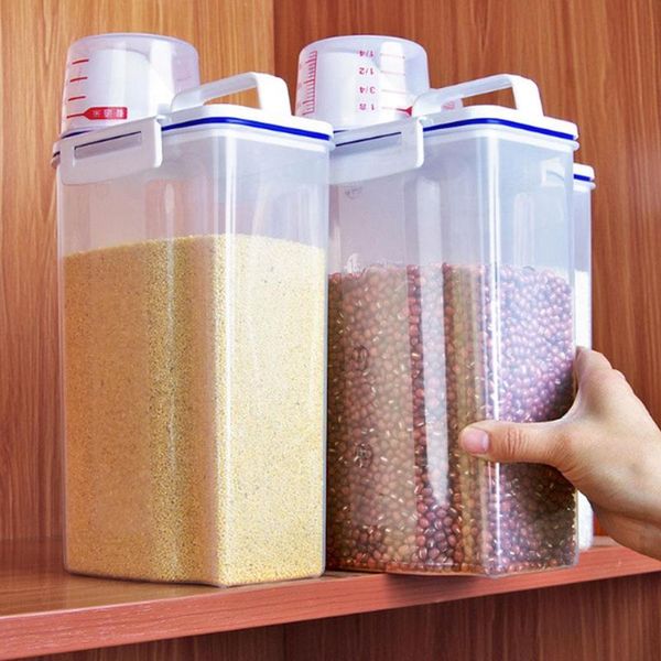 

japanese plastic cereal container storage rice bucket large seal flour sugar dry clear storage with measuring cup