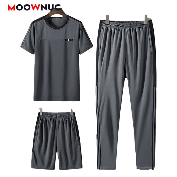 

tracksuits men sweatshirt sporting 2020 new summer t-shirt + pants + short casual track suit fashion sportswear fitness jogger, Gray