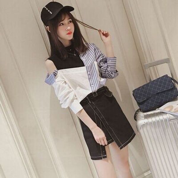 

2019 подростка девушки одежды комплекта одежды для детей полосатой блузки + юбка две штуки 16 лет мальчика девочка одежда, White