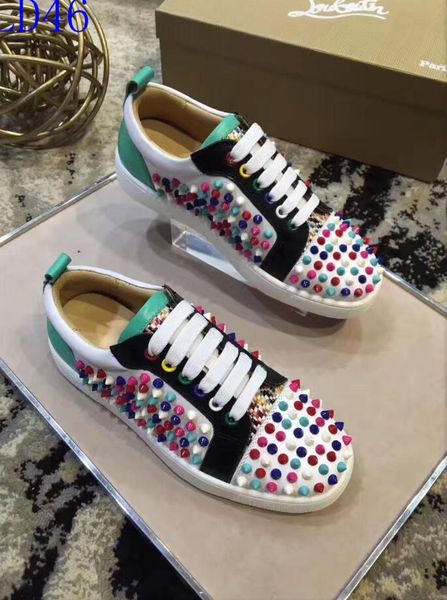 

ad1 new christian luxury louboutin bottom red bottoms studded spikes brand cl mens casual shoes men women party lover sports sneakers, Black