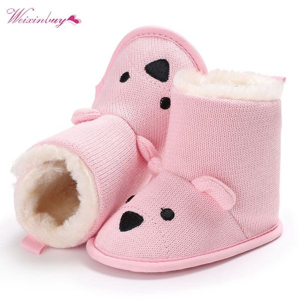 

2019 new fashion baby winter shoes boots cute cartoon bear first walkers knitted keep warm booties infant toddler boots, Black;grey