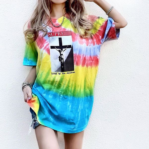 

checked and dyed 20ss loved by the children tee jesus cross short-sleeved womens t-shirt male, Red