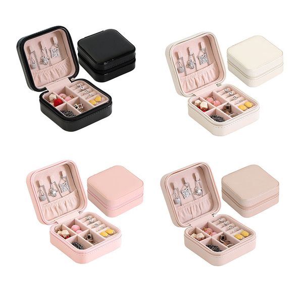 

jewelry organizer display travel jewelry case boxes portable box zipper leather storage joyeros organizador de joyas, Pink;blue