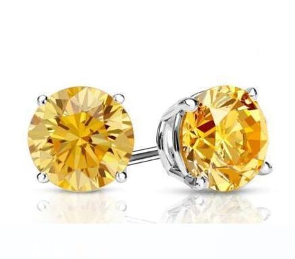 

2 ct круглая желтая канарские серьги шпилька твердые белое золото 14k винт назад корзина, Golden;silver